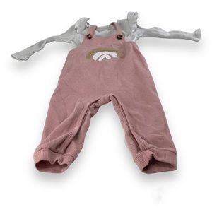 Baby Girls Ribbed Ruffle Visit long Sleeve with Rainbow overals 18-24 m